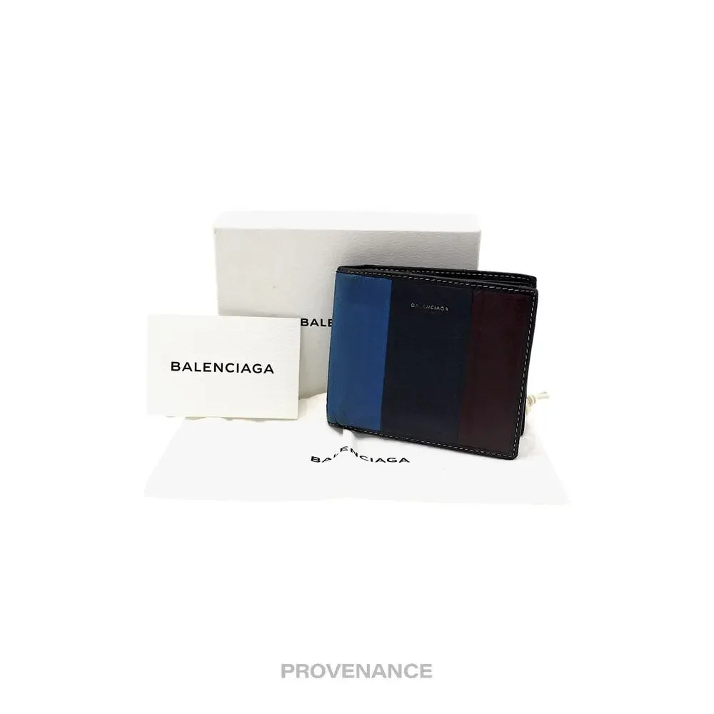 🔴 Balenciaga Bazaar Bifold Wallet - Blue/Black Patchwork